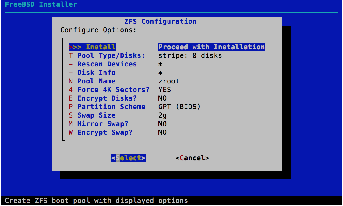 ZFS Configuration - FreeBSD 11.0 Installer