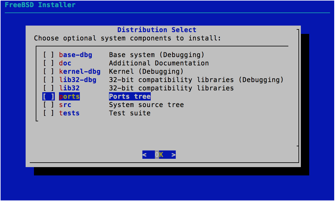 Distribution Select - FreeBSD 11.0 Installer
