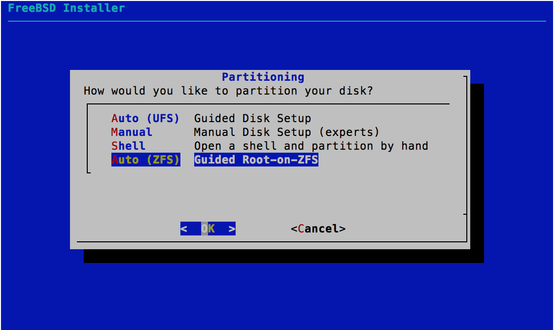 Partitioning - FreeBSD 11.0 Installer