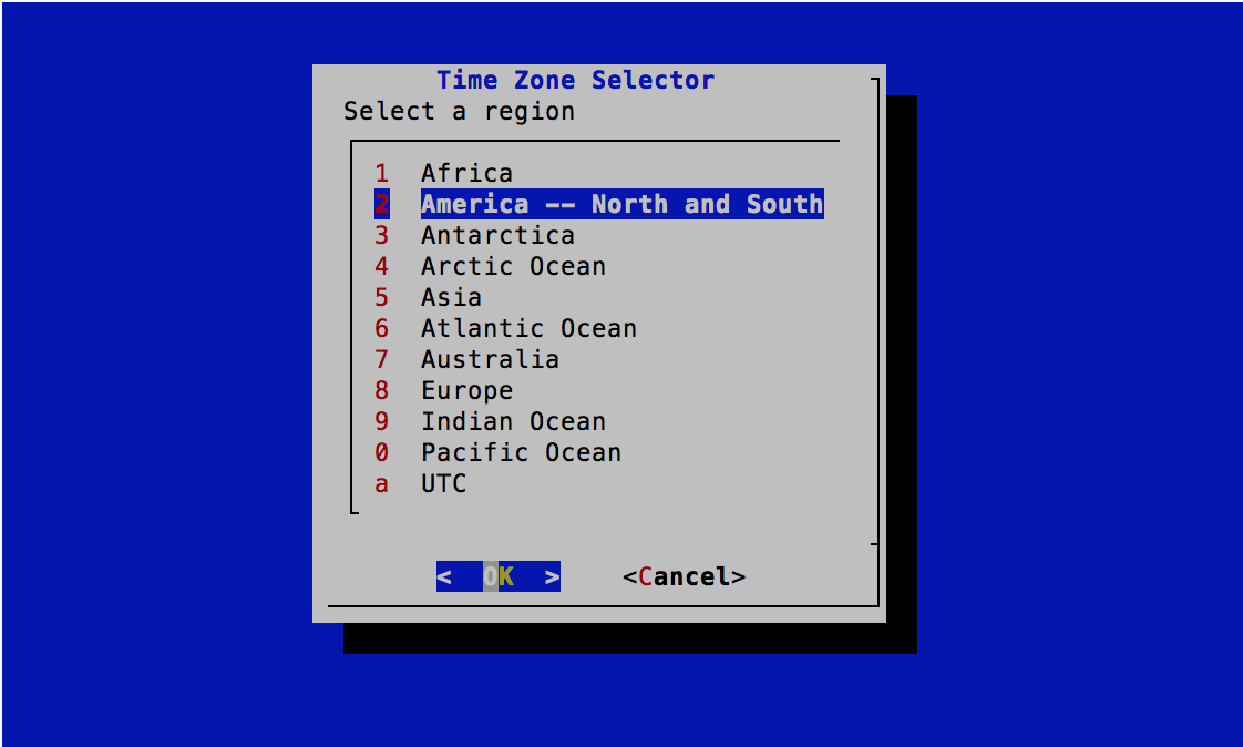 Time Zone Selector - Select Region - FreeBSD 11.0 Installer
