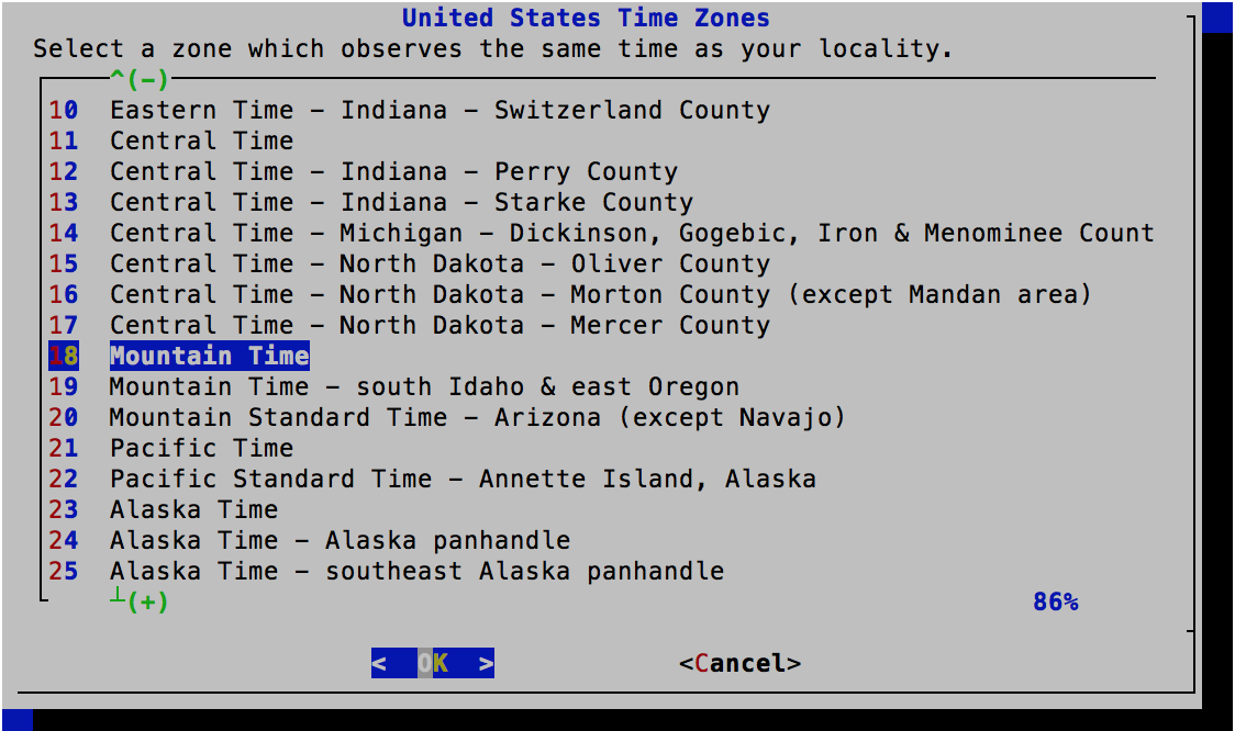 Time Zone Selector - Select  - FreeBSD 11.0 Installer