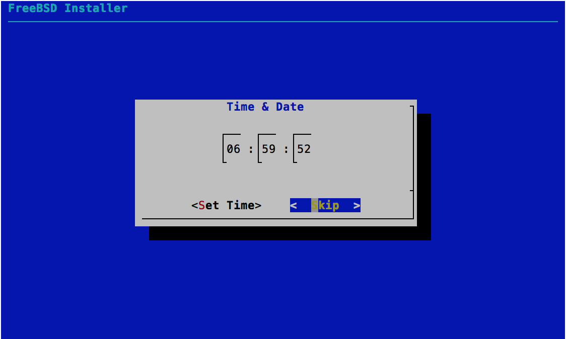 Time & Date - Time - FreeBSD 11.0 Installer