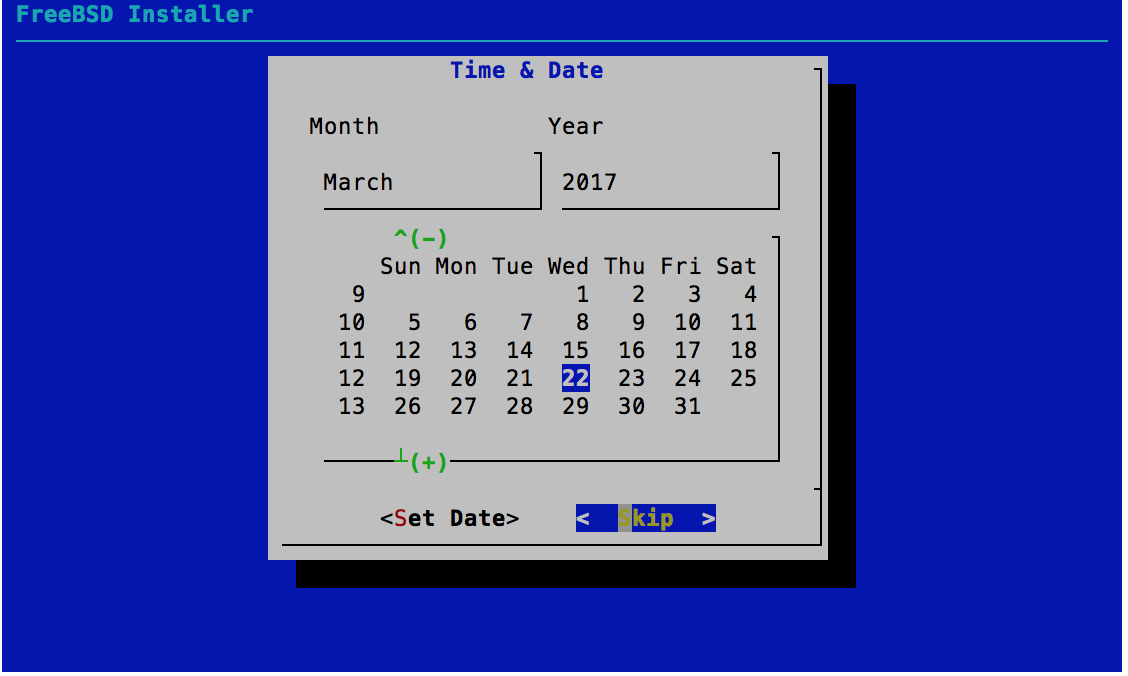 Time & Date - Calendar - FreeBSD 11.0 Installer