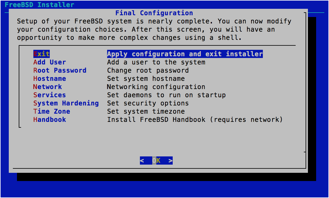 Final Configuration - FreeBSD 11.0 Installer